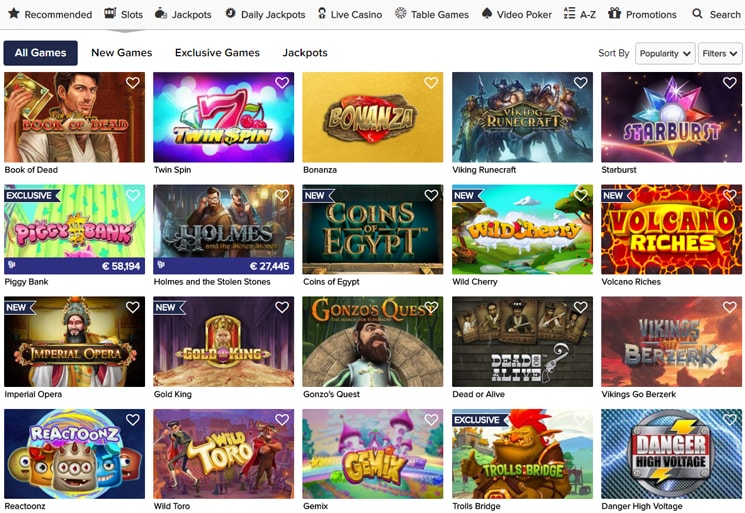 Juegos y máquinas tragamonedas de Casino Euro