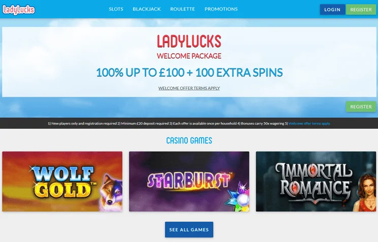 Problemas de diseño, interfaz y navegación del Casino LadyLucks