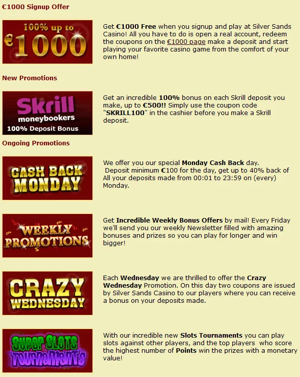 Silver Sands casino promotions