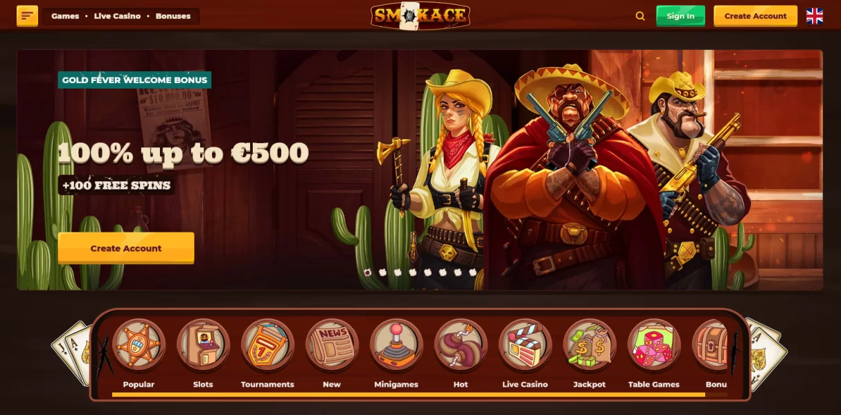 SmokAce Casino 100 бесплатных спинов