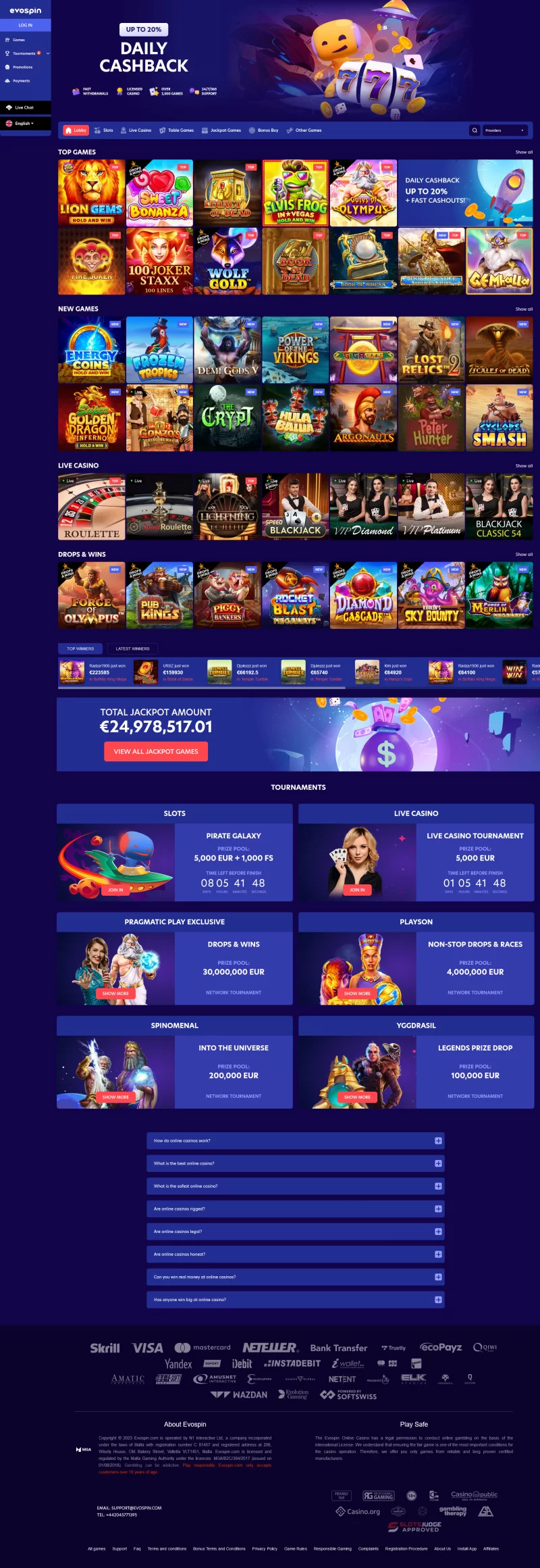 Evospin casino Home page