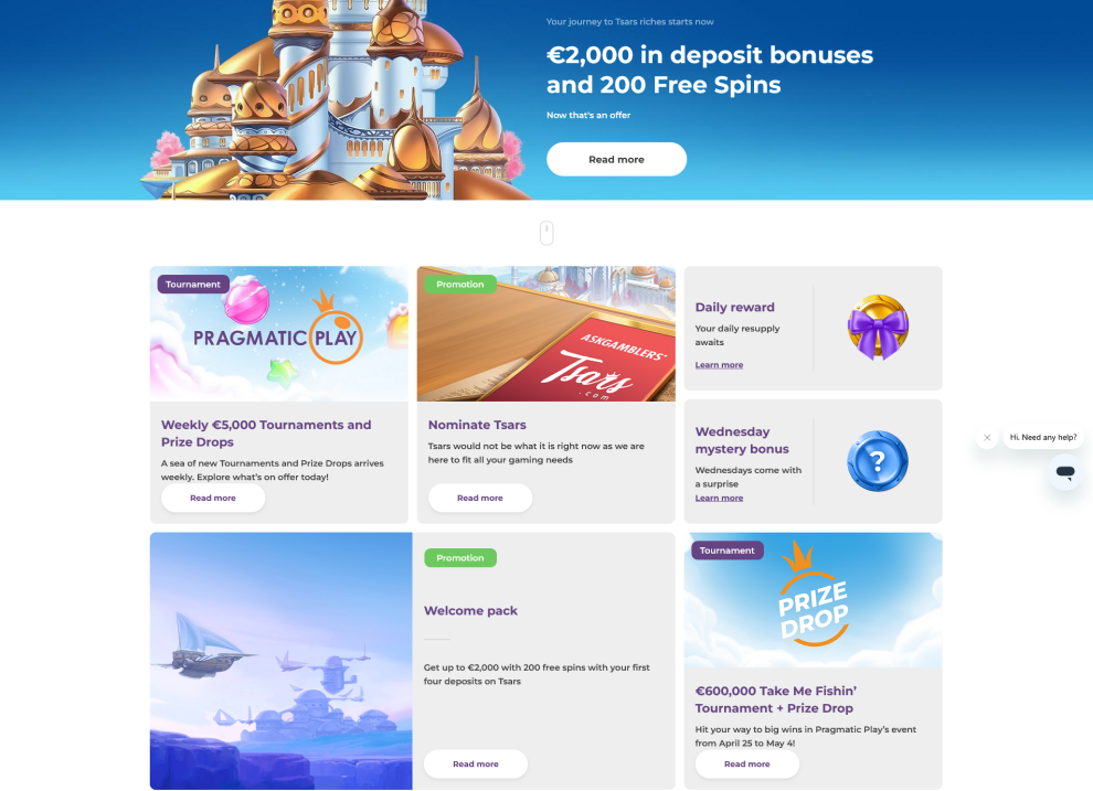 Bonus du Casino Tsars Page des bonus du Casino Tsars